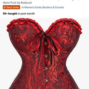 Elegant Red Floral Lace-Up Corset